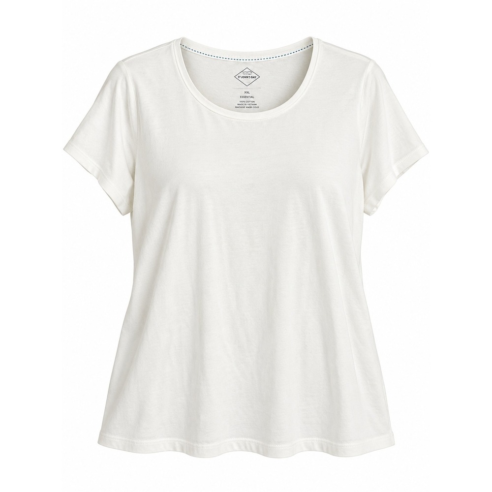 St. John's Bay White Essential Cotton Scoop Neck Tee – Size XXL – NWOT